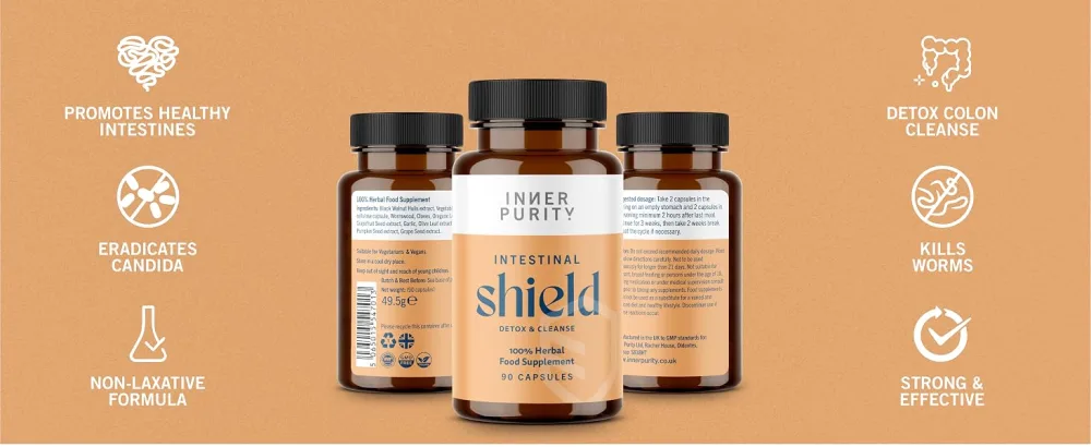 Intestinal Shield - Candida & Antimicrobial Cleanse Natural Colon Detox Support with Wormwood Black Walnut Cloves Grapefruit Seed Extract & More 100% Herbal 90 Capsules - wormwood black walnut and clove dewormer for humans