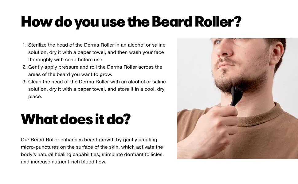 Numan Beard Roller - Derma Roller for Men - Stimulate Beard and Hair Growth - Reactivate Inactive Follicles - How does Numan