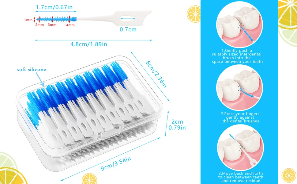 100 Pieces Dual-Use Interdental Brushes Silicone Dental Brushes Blue Tooth Floss Picks for Braces Oral Cleaning - product information 9