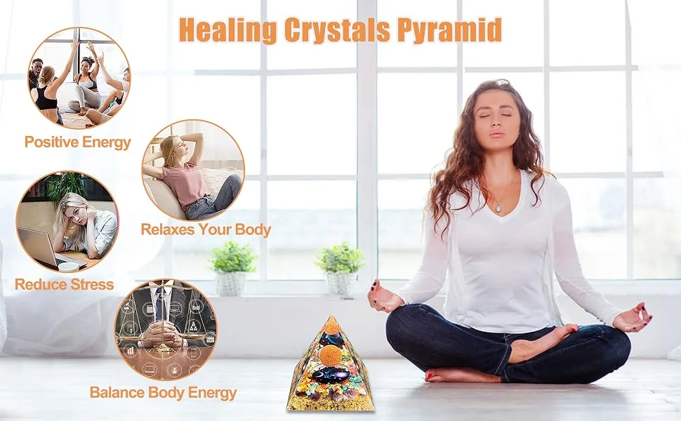 VDYXEW Crystal Pyramid Amethyst with Sandstone Zodiac Libra Orgone Pyramid Healing Crystal Postive Energy Orgonite Crystal Healing for Yoga Meditation (Libra) - Libra Crystal Pyramid