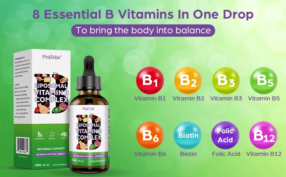 Liposomal Vitamin B Complex Liquid - High Strength B-Vitamin Complex Drops Supports Immune System and Energy Levels 60ml (Pack of 1) 1 Pack - 8 Essential B Vitamins In One Drop