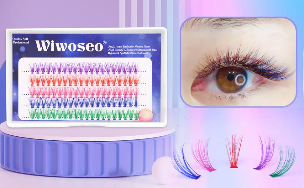wiwoseo Brown Lash Clusters Colored Lashes Cluster Extensions Individual Brown Eyelashes Cluster Natural Wispy Lash Clusters DIY Eyelash Extensions for Beginners Y-cluster lashes 8-12MM - product information 14