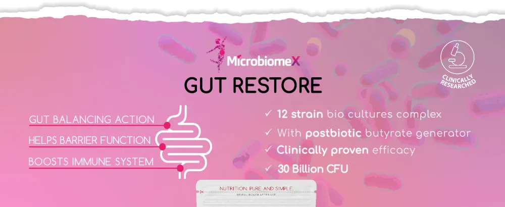 Time Health Gut Restore 30 Billion CFU Powerful 12 Strain Probiotic Formula Postbiotic Butyrate Generator MicroBiomeX Clinically Proven Advanced Bio Cultures Complex 60.0 count Pack of 1 - microbiomex