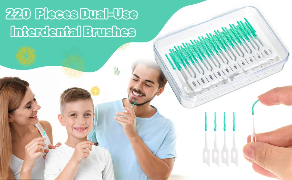 220 Pieces Interdental Brushes Silicone Dental Brushes Green Tooth Floss Picks for Braces Oral Cleaning - product information 8