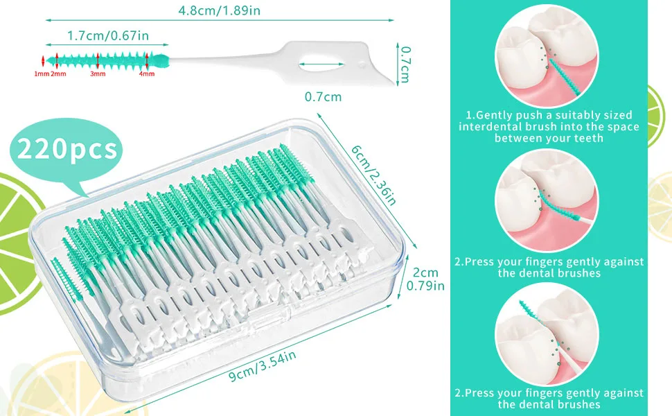 220 Pieces Interdental Brushes Silicone Dental Brushes Green Tooth Floss Picks for Braces Oral Cleaning - product information 9