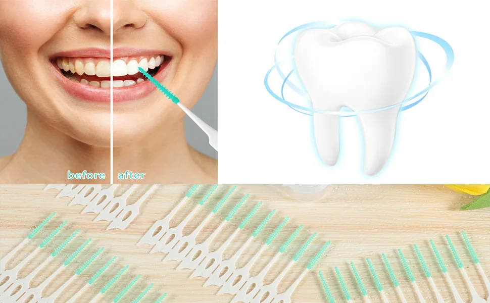 100 Pieces Dual-Use Interdental Brushes Silicone Dental Brushes Green Tooth Floss Picks for Braces Oral Cleaning - product information 11