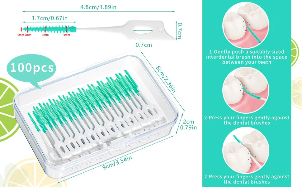 100 Pieces Dual-Use Interdental Brushes Silicone Dental Brushes Green Tooth Floss Picks for Braces Oral Cleaning - product information 9