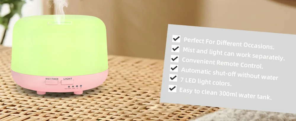 DIFFOFE 300ML Aromatherapy Essential Oil Diffuser with Remote Control Home Air Humidifier 8-Hour Quiet Scent Diffuser 4 Timer Settings 7 LED Color Changing Light for Bedroom Small Rooms (Pink) - product information 18