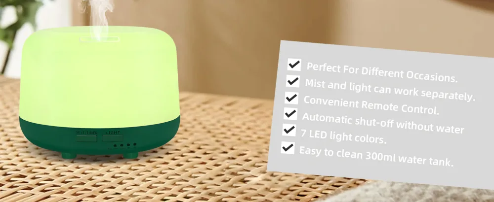 DIFFOFE 300ML Essential Oil Diffuser Small Aromatherapy Air Diffuse with Remote Control Electric Aroma Humidifier 8 Hours Quiet Operation 7 LED Color Night Lights Timer (Green) - product information 18