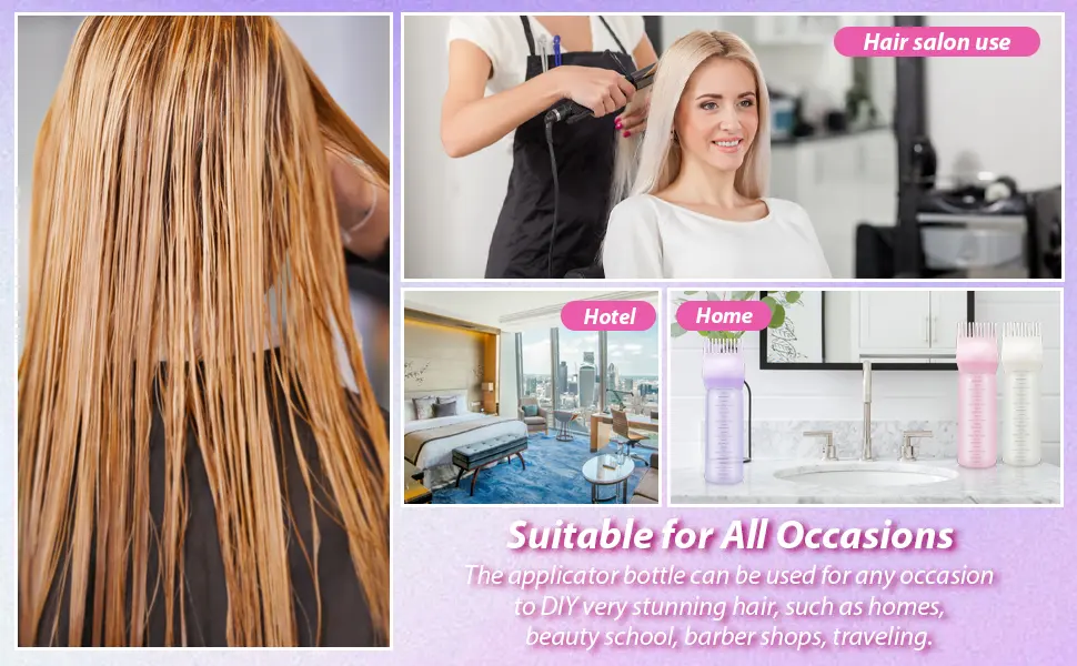 Root Comb Applicator Bottle DIYable 3Pcs Hair Dye Applicator Brush Hair Oil Applicator Bottle Set No Side Leakage Hair Tools Applicator 6OZ With Graduated Scale Multi-Coloured Applicator Bottle - Hair Oil Applicator Bottle