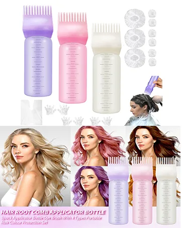 Root Comb Applicator Bottle DIYable 3Pcs Hair Dye Applicator Brush Hair Oil Applicator Bottle Set No Side Leakage Hair Tools Applicator 6OZ With Graduated Scale Multi-Coloured Applicator Bottle - Hair Root Comb Color Applicator Bottle