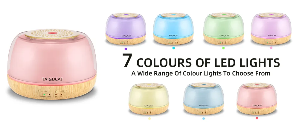 TAIGUCAT 300ML Aromatherapy Essential Oil Diffusers for Home 8 Hours Quiet Electric Air Diffuser with USB-C Power Cord Remote Control 7 LED Color Changing Lights Bottom - Yellow - ?2-1