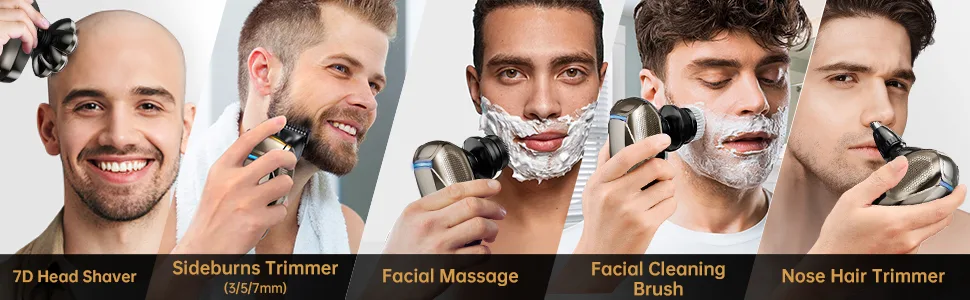 Head Shavers for Men Detachable Bald Head Shaver Type-C Easy Recharging with LED IPX7 Higher Waterproof Wet/Dry Grooming Kit for Head 100 Mins Longer Using Time - 5-in-1 Detachable Head Shavers for Bald Men