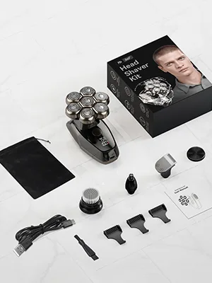 Head Shavers for Men Detachable Bald Head Shaver Type-C Easy Recharging with LED IPX7 Higher Waterproof Wet/Dry Grooming Kit for Head 100 Mins Longer Using Time - Grooming Kit with Type C Charging