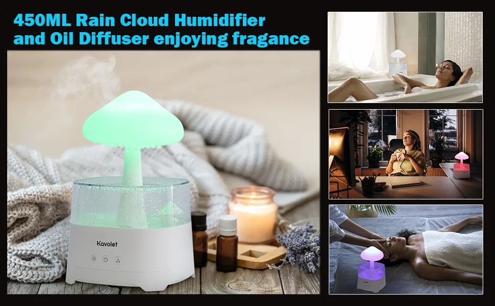 Kavolet Rain Cloud Humidifier with Remote Control White Noise Aroma Diffuer with 3 Level Adjustable Raindrop Night Light Humidifier with 7 Color Changing Lights for Bedroom and Office (White) - product information 6