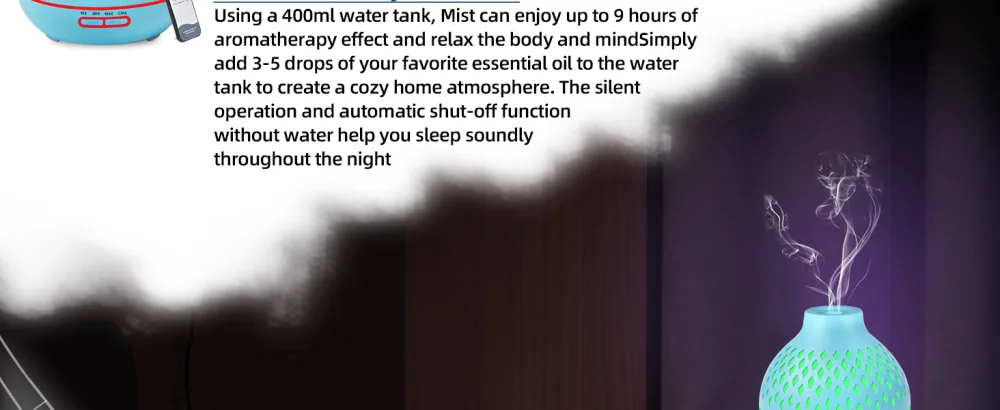 SPLITSKY 400ML Essential Oil Diffuser with Remote Control Cool Mist Air Aromatherapy Humidifier 10 Hours Quiet Scent Diffuser 14 LED Colors Timer for Room Bedroom and Office Blue - product information 18
