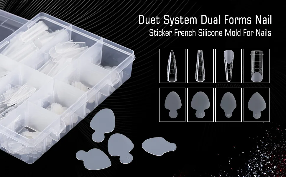 BNG 288 Pcs Dual Nail Forms Poly Nail Tips Extension 8 * 24 Dual Forms & 4 * 24 Stickers Transparent Acrylic Gel Dual Forms with Full Coverage 12 Sizes DIY Nail Art Salon Tool Mold Q-B - dual forms french forma sticker