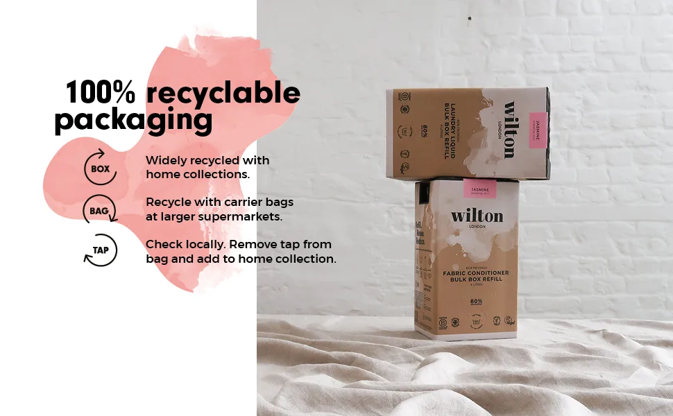 Wilton London Jasmine Fabric Conditioner Refill - 160 Washes - Plant-based & Biodegradable Softner - 100% Recyclable - Less Plastic - Essential Oils - Made in UK - 4L - Jasmine Laundry Liquid Bulk Box Refill