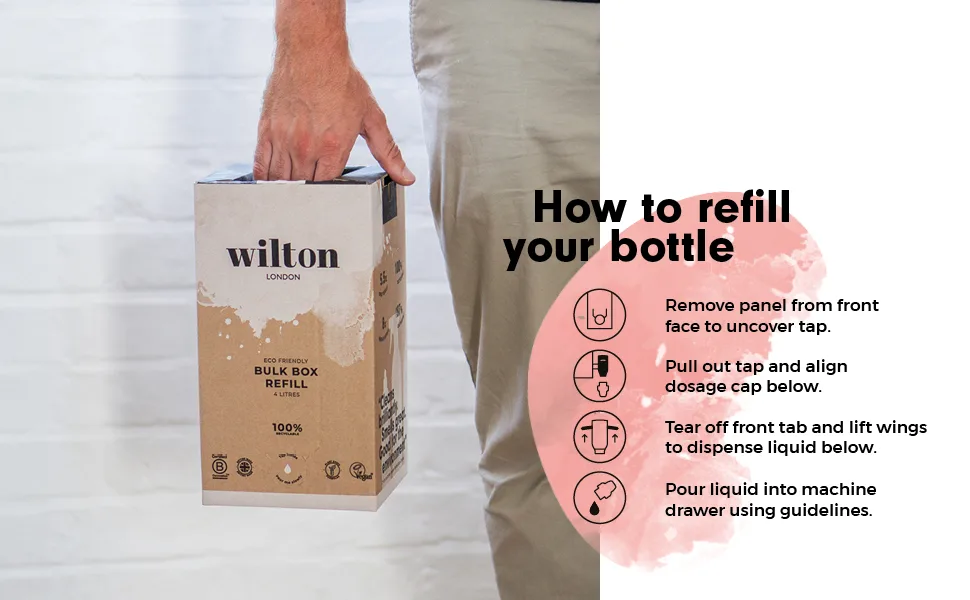 Wilton London Jasmine Fabric Conditioner Refill - 160 Washes - Plant-based & Biodegradable Softner - 100% Recyclable - Less Plastic - Essential Oils - Made in UK - 4L - Jasmine Laundry Liquid Bulk Box Refill