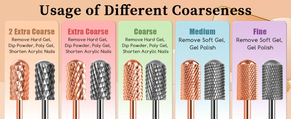 Dill Bits for Nails 2 PCS 3/32'' Safety Nail Drill Bits Smooth Top Carbide Bits for Acrylic Soft Gel Medium Nail Bit Set for Manicure Pedicure Beginners Bits Rose Gold & Sky Grey (M) Medium-M - nail bits for nail drill