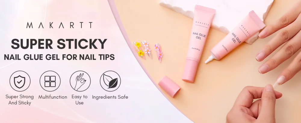 Makartt Solid Nail Glue Gel for Press On Nails Nail Tips Glue Gel False Nail Glue Strong Nail Glue for Acrylic Nails Pink - false nails glue