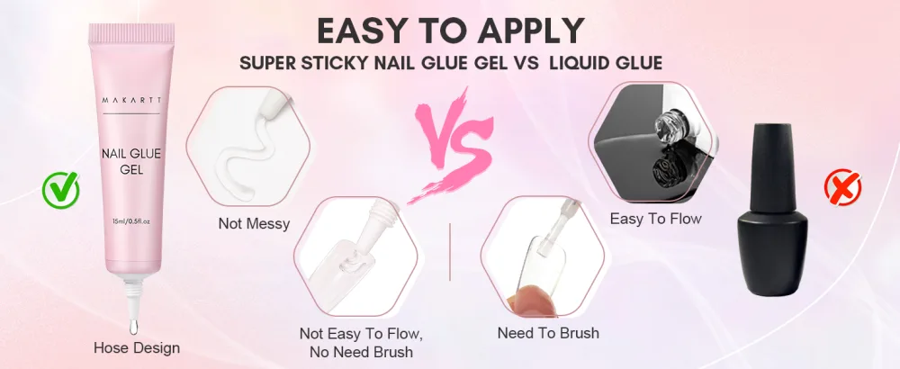 Makartt Solid Nail Glue Gel for Press On Nails Nail Tips Glue Gel False Nail Glue Strong Nail Glue for Acrylic Nails Pink - gel nail tips glue