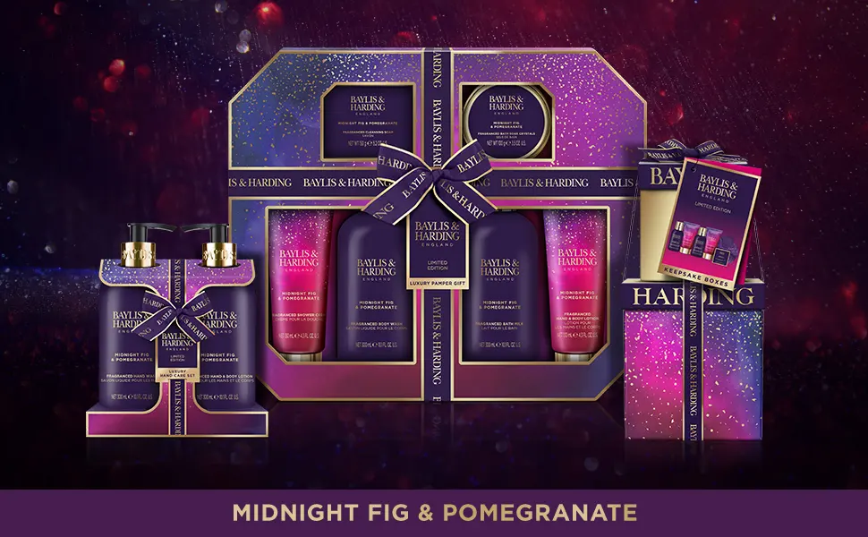 Baylis & Harding Midnight Fig & Pomegranate Perfect Pamper Gift Set (Pack of 1) - Vegan Friendly - Lifestyle Image