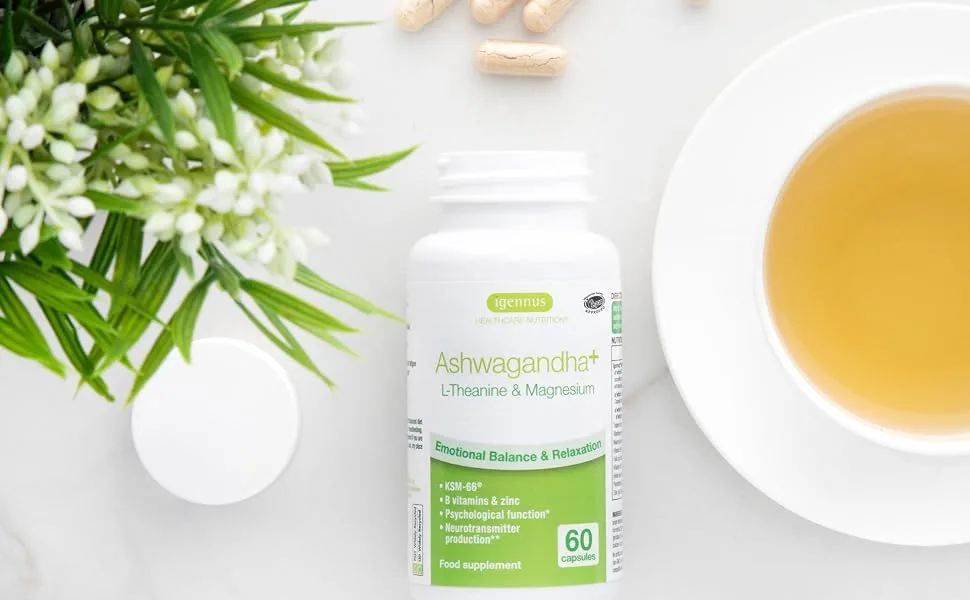 Ashwagandha Complex with L-Theanine & Magnesium KSM-66 Root-only Extract 5% Withanolides Plus Zinc & B-Vitamins Stress Support Clean Label Vegan 30 Servings by Igennus - Ashwagandha