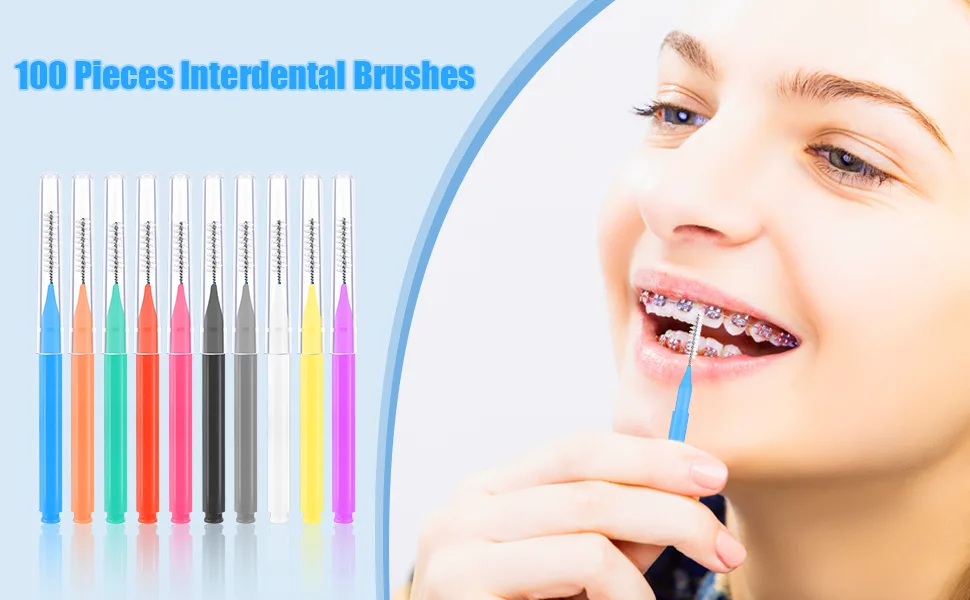 100 Pieces Interdental Brushes 6 Sizes Soft Dental Floss Brush Mini Floss Sticks Dental for Braces Oral Cleaning - product information 8