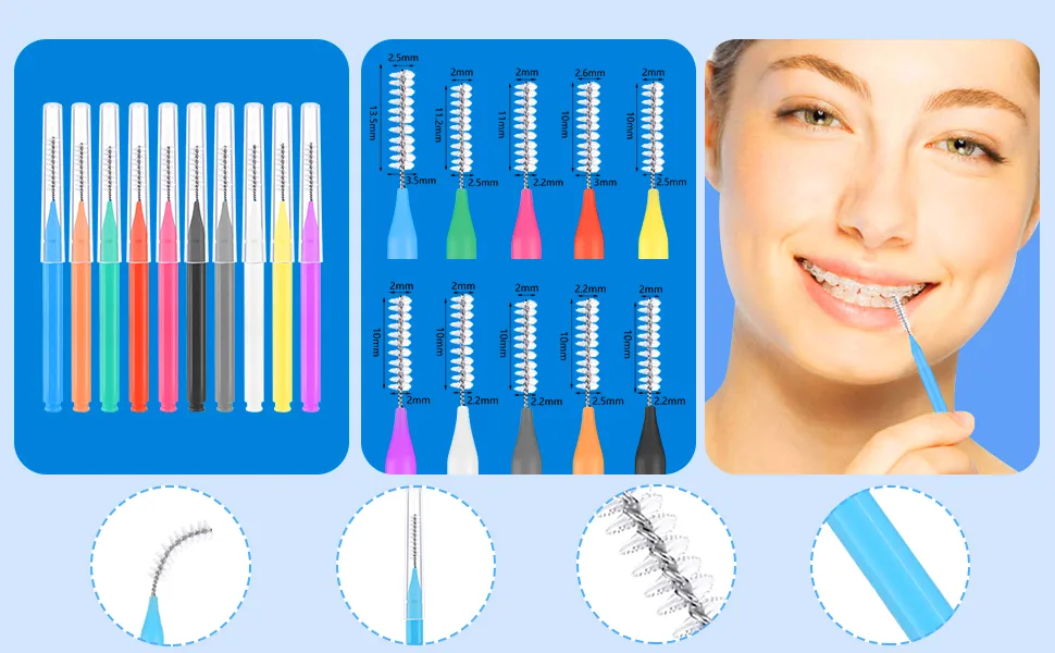 100 Pieces Interdental Brushes 6 Sizes Soft Dental Floss Brush Mini Floss Sticks Dental for Braces Oral Cleaning - product information 9
