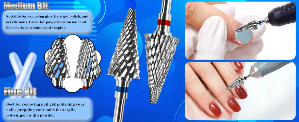 2 Pcs Nail Drill Bits 3/32" Shank Drill Bits for Acrylic Gel Nails Professional Efile Nail Drill Bits for Home Salon Fine & Medium Nail Bits MF - nail drill bit sets
