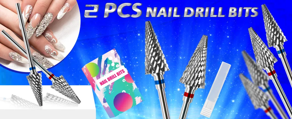 2 Pcs Nail Drill Bits 3/32" Shank Drill Bits for Acrylic Gel Nails Professional Efile Nail Drill Bits for Home Salon Fine & Medium Nail Bits MF - nail drill bits