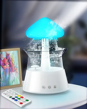 Diffuserlove Rain Cloud Humidifier Diffuser Water Drip Humidifier with Remote Waterfall Lamp Mushroom Humidifier Rain Sounds White Noise Humidifier Air Humidifiers for Bedroom Desk - DIFFUSERLOVE