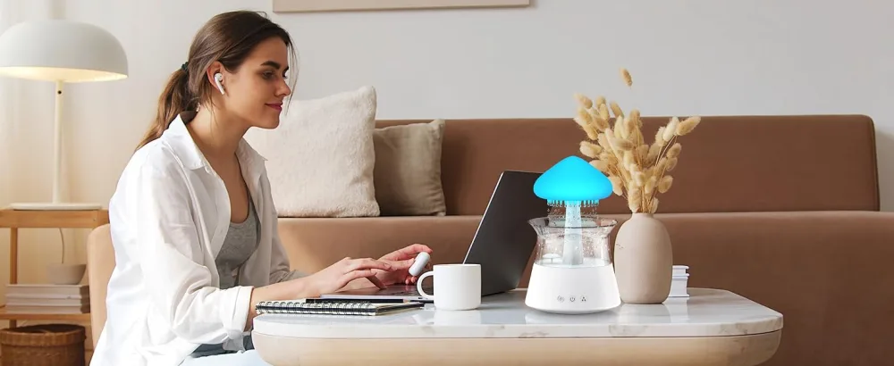 Diffuserlove Rain Cloud Humidifier Diffuser Water Drip Humidifier with Remote Waterfall Lamp Mushroom Humidifier Rain Sounds White Noise Humidifier Air Humidifiers for Bedroom Desk - humidifiser