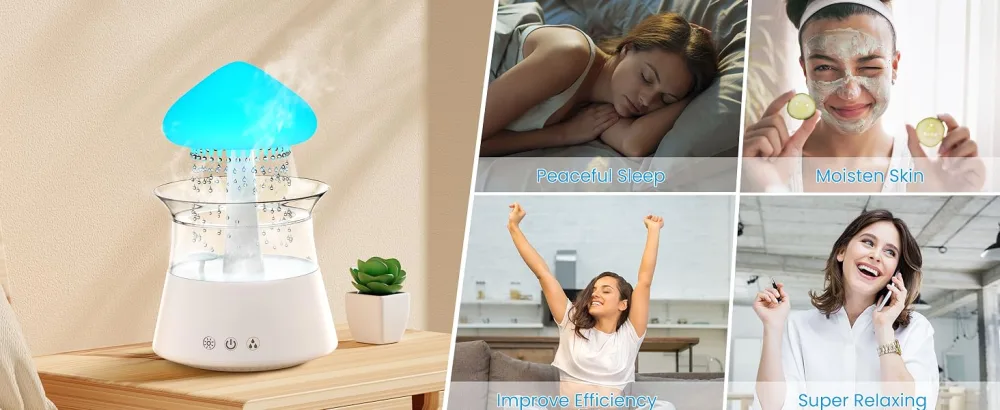 Diffuserlove Rain Cloud Humidifier Diffuser Water Drip Humidifier with Remote Waterfall Lamp Mushroom Humidifier Rain Sounds White Noise Humidifier Air Humidifiers for Bedroom Desk - humidifiser