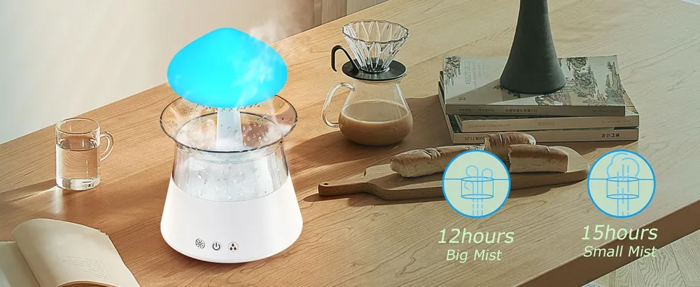 Diffuserlove Rain Cloud Humidifier Diffuser Water Drip Humidifier with Remote Waterfall Lamp Mushroom Humidifier Rain Sounds White Noise Humidifier Air Humidifiers for Bedroom Desk - humidifiser
