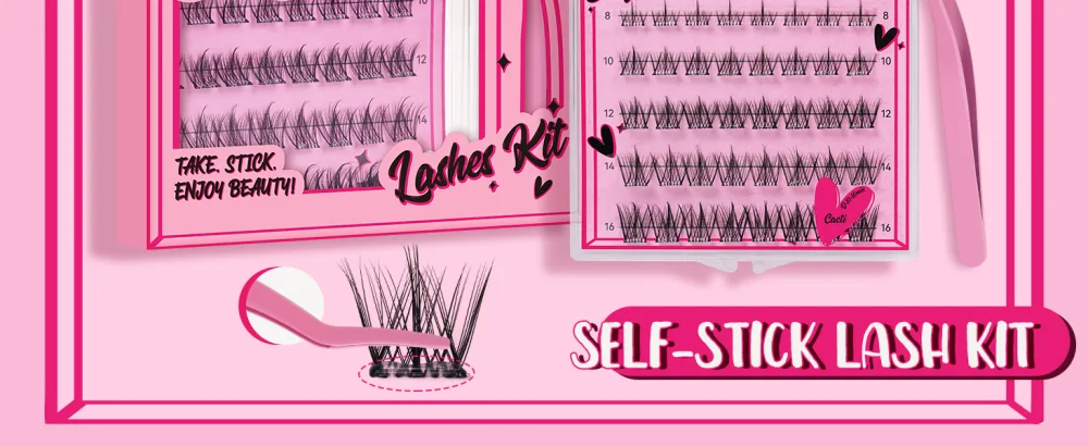 Self Adhesive Eyelashes 40Pcs Lash Clusters Self Stick Lashes Reusable Self-adhesive Lashes No Glue Cluster Lashes Easy for Use(Cacti D-8-16mix) 8-16 mix Cacti - Self Adhesive Eyelashes