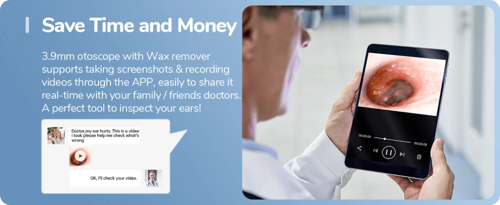 ScopeAround Otoscope for iPhone (No WiFi Needed) 3.9mm Ultra-Thin Ear Camera with 6 LED Lights Ear Wax Removal Kit Camera with Specula Protection Ear Wax Removal Tool Compatible with iPhone/Android - EAR CAMERA