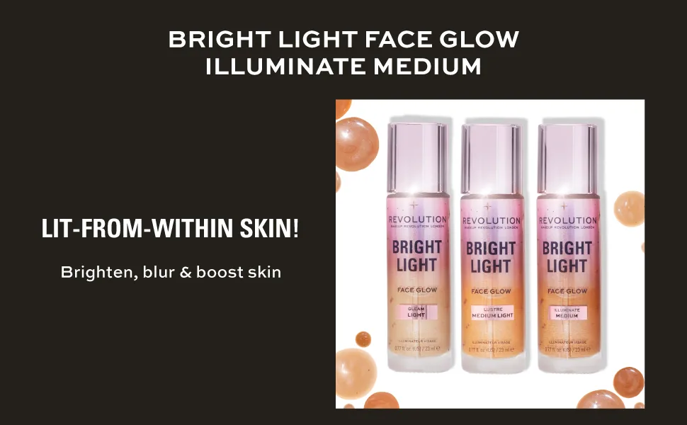 Makeup Revolution Bright Light Face Glow Brightening Skin Tint Radiant Finish Illuminate Medium - Revolution Bright Light Face Glow Illuminate Medium 01