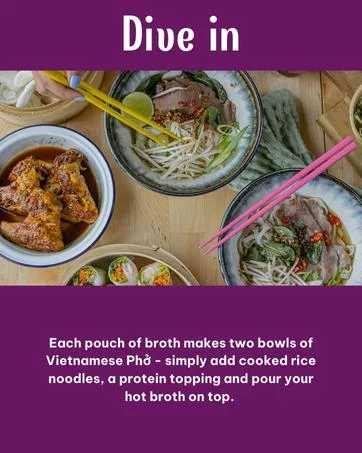 Authentic Vegetable Pho Broth | Slow-Simmered 12-Hour Vietnamese Recipe | 100% Natural Ingredients | No MSG/Preservatives | Gluten/Nut/Sesame Free | Makes Two Bowls | 45 Calories per Portion - phomo vietnamese pho bone broth food