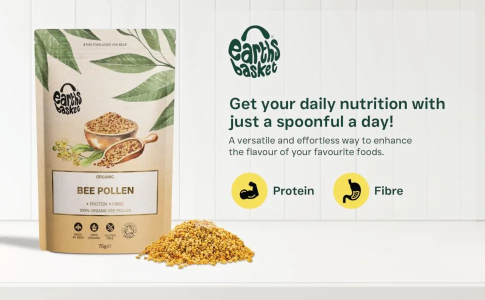 Earths Basket Organic Bee Pollen granules Raw & ethically harvested 75g - Bee Pollen Header