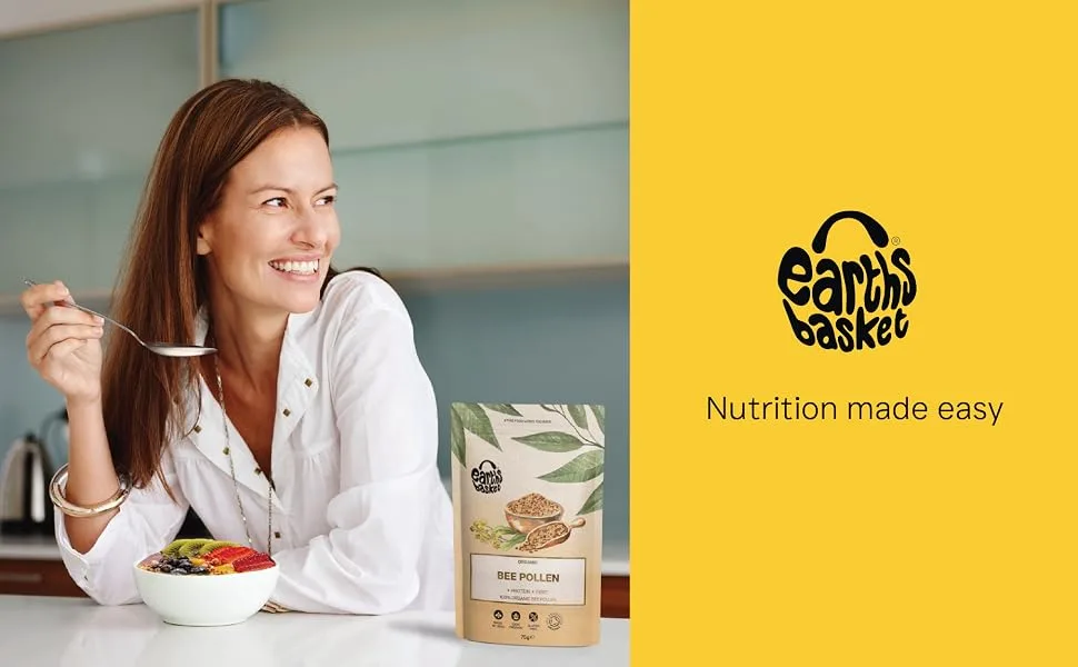 Earths Basket Organic Bee Pollen granules Raw & ethically harvested 75g - Nutritiom made easy