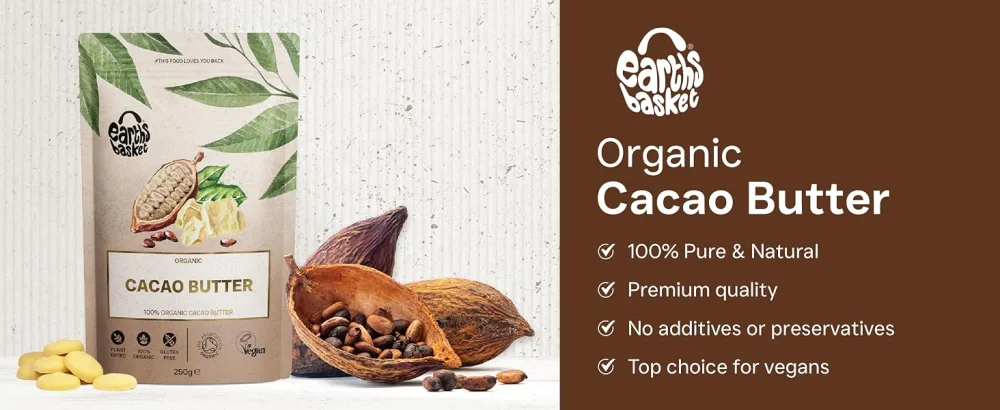 Earths Basket Organic Cacao Butter 250g Rounds Theobroma Cacao Butter - Header
