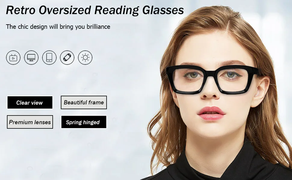 Hubeye Retro Oversized Large Frame Reading Glasses for Women Men Black Square Fashion Oprah Style Blue Light Blocking Computer Reader 1.75 Black 1.75 Dioptres - Oversize reading glasses