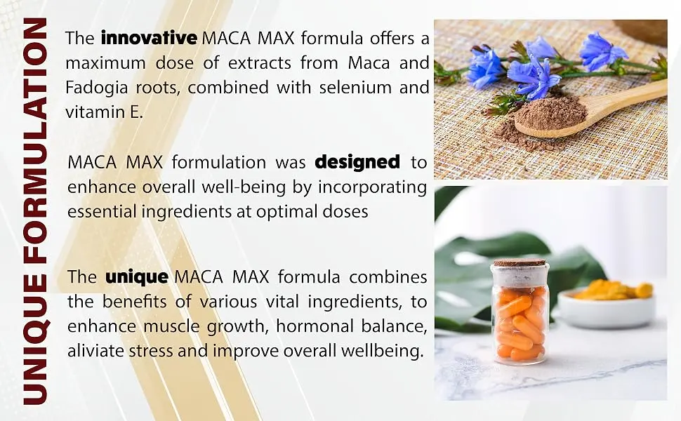 Maca MAX -Ultra Strength (30 000mg Equivalent Extracts) Maca Root Fadogia Root Selenium VIT E 60 Chewable Vegan Sugar Free Gummies for Adults -2000 mg Active per Serving Strawberry Flavour. - Maca MAX