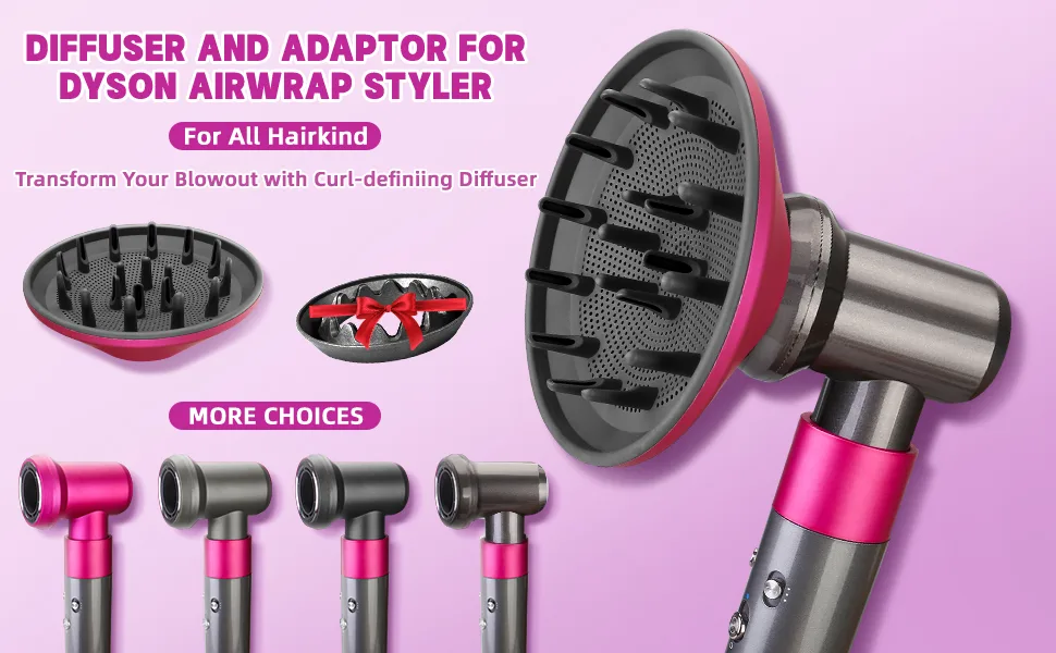 YTCHYYSK Diffuser Attachment for Dyson Airwrap with Adaptor and Gentle Air Attachment Set for Dyson Converting to Hair Dryer Gifts for Women Rose Diffuser and Light Gray Adaptor - dyson airwrap diffuser attachment