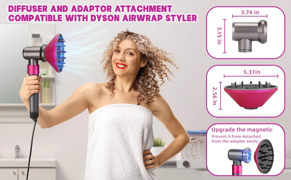 YTCHYYSK Diffuser Attachment for Dyson Airwrap with Adaptor and Gentle Air Attachment Set for Dyson Converting to Hair Dryer Gifts for Women Rose Diffuser and Light Gray Adaptor - dyson airwrap diffuser attachments