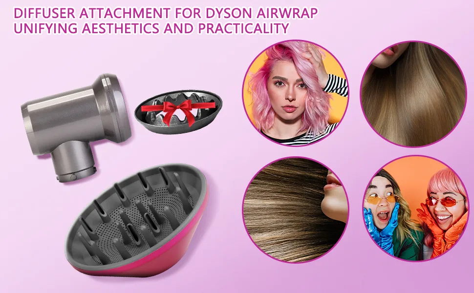 YTCHYYSK Diffuser Attachment for Dyson Airwrap with Adaptor and Gentle Air Attachment Set for Dyson Converting to Hair Dryer Gifts for Women Rose Diffuser and Light Gray Adaptor - dyson airwrap diffuser attachments