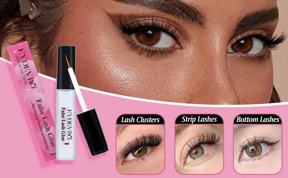 Lash Glue Strong Hold False Eyelash Glue Adhesive Waterproof Lash Glue Alcohol Free Lash Adhesive for Strip Lashes by EYDEVRO - 28-31E
