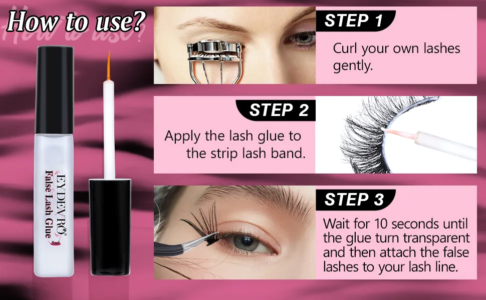 Lash Glue Strong Hold False Eyelash Glue Adhesive Waterproof Lash Glue Alcohol Free Lash Adhesive for Strip Lashes by EYDEVRO - 28-31E